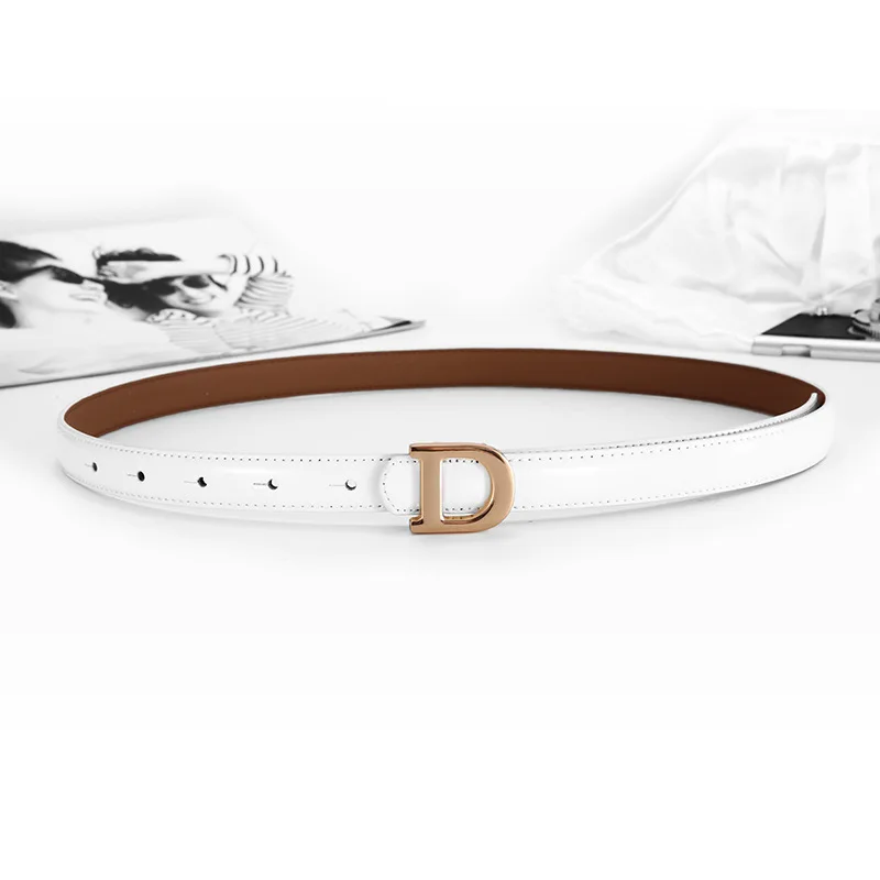 gold buckle white Брендовые Модные женские золотые и серебряные ремни с d-образной пряжкой для платья, женские ремни высокого качества, яркий тонкий ремень из натуральной кожи, джинсы cinturon - Color: gold buckle white