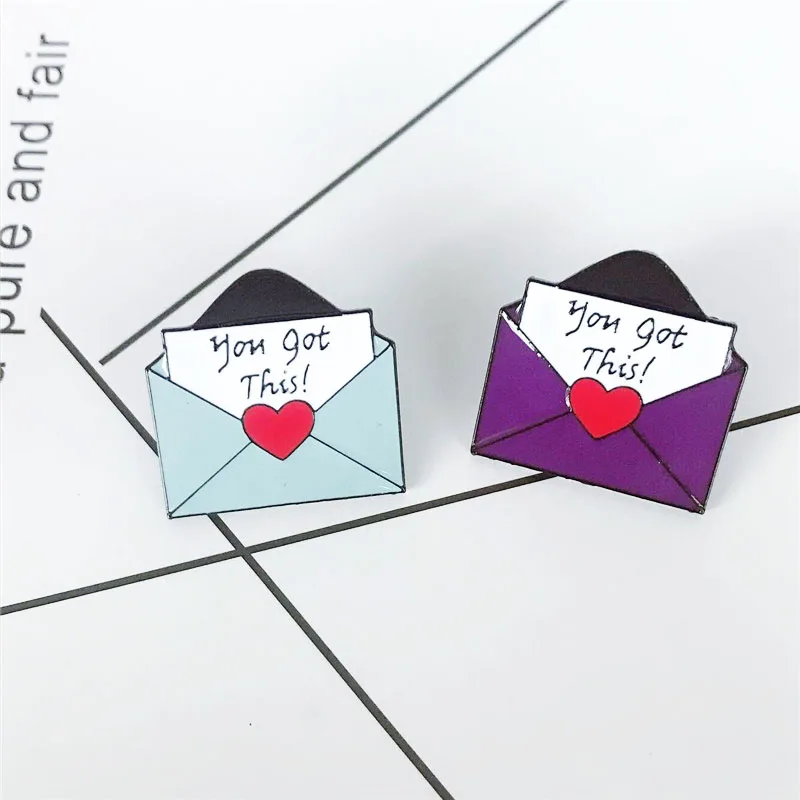 Bule фиолетовый конверт Эмаль Булавка вы получили эту брошь на рюкзак одежда отворот любовь серьги-гвоздики с надписями подарок для влюбленных пар - Окраска металла: set
