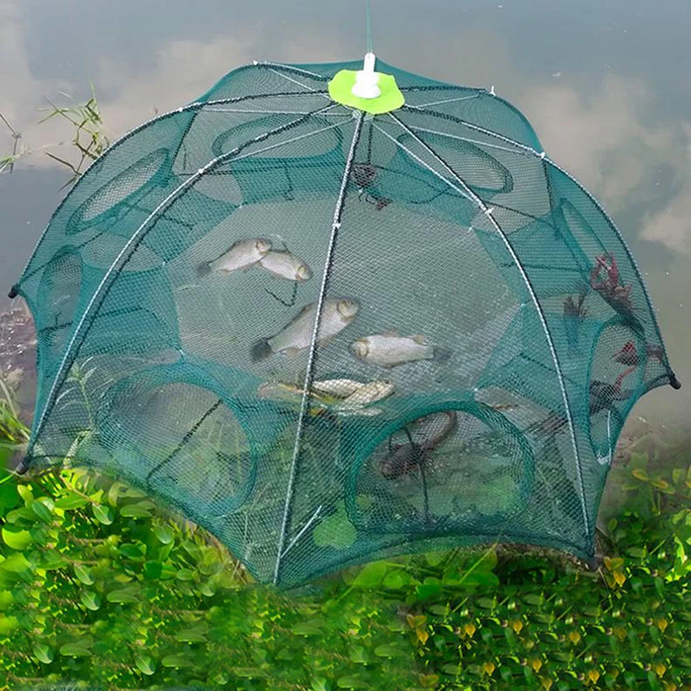 Filet de pêche pliable et automatique, Portable, Cage à crevettes, piège à poissons, 6 8 10 12 16 20 trous, outils de pêche