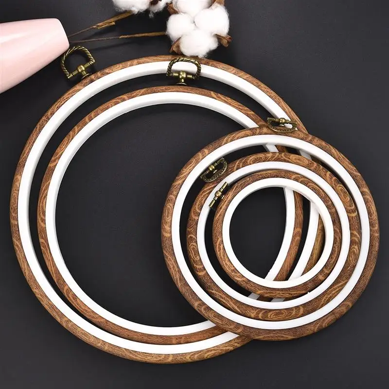 10pcs/Set 7.5-26cm Round Wooden Color Embroidery Hoops Frame Set Plastic  Embroidery Hoop Rings For DIY Cross Stitch Needle Craft
