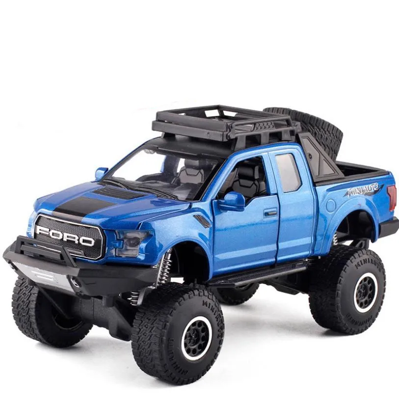 1:32 Ford pickup модель автомобиля, симулятор звук и светильник 4 двери автомобиля игрушка, большая нога игрушечный автомобиль
