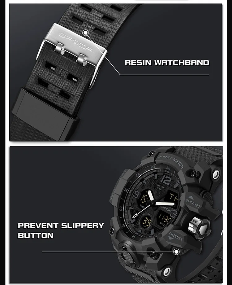 SANDA Men Military Watches White Sport Style Watch LED Digital 50M Waterproof Watch Male Clock Relogio Masculino
