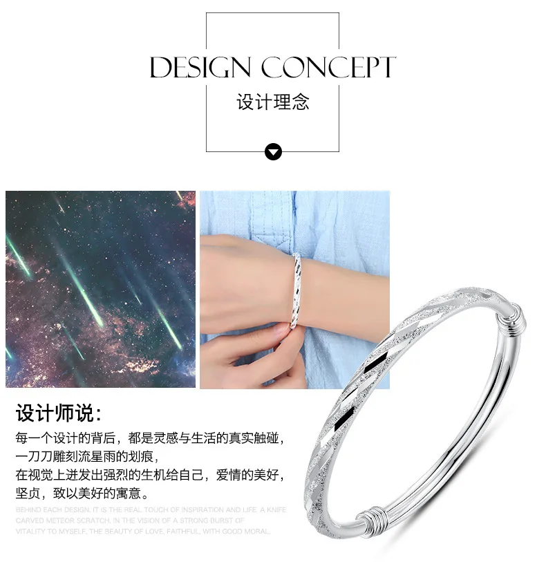 

999 Pure Silver Bracelet Solid Wire Wrapped Slidable Meteor Fine Silver Bracelet Accessories Simple Fashion Valentine' Thanksgiv