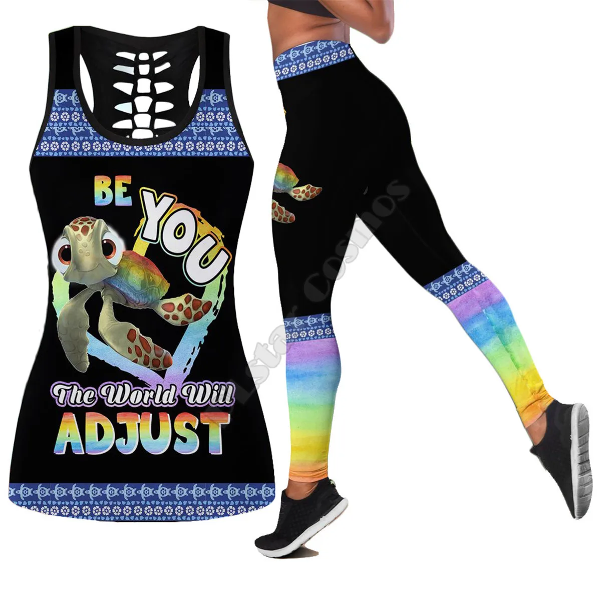 

Sea turtle Polynesian 3D Printed Hollow Out Tank Legging Suit sexy Yoga Fitness Soft Legging Summer Women For Girl 30