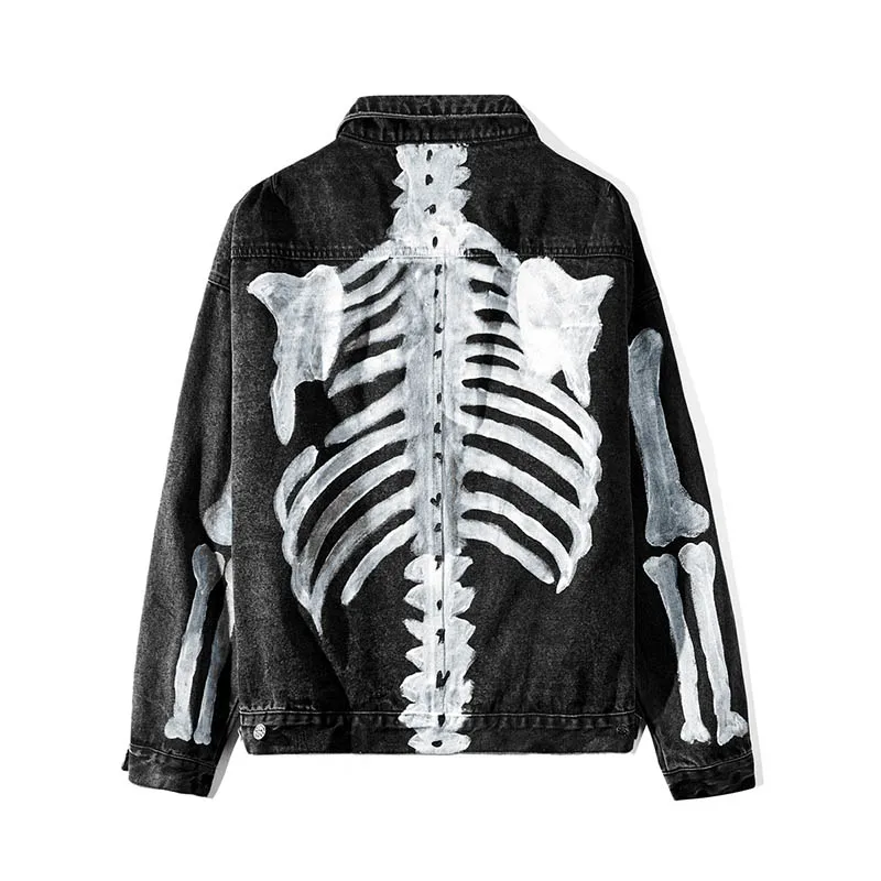 KIOVNO Men Skeleton Bone Graffiti Denim Jackets Coats Hip Hop Printed Streetwear Jeans Jackets Outwear For Male Size M-XL (8)