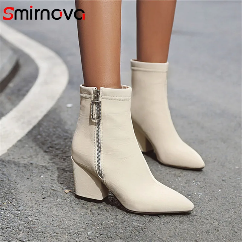Smirnova newest big size 43 ankle boots women silk pointed toe zip fashion autumn winter boots ladies high heels shoes