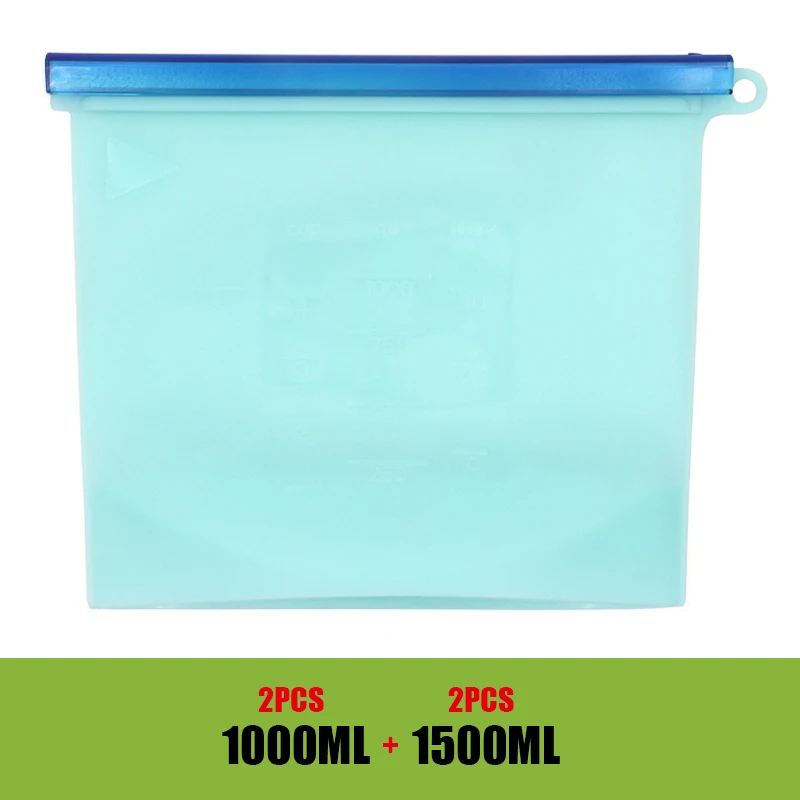 4 шт многоразовые силиконовые пакеты для еды Ziplock мешок лучше всего для сохранения и приготовления сэндвича Sous Vide жидкая закуска фрукты уплотнение мешок - Цвет: blue 2size 4PCS