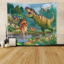 

Lifelike Jurassic Dinosaur 3D Printing Wall Carpets Cartoon Tyrannosaurus Tapestry Wall Hanging For Brave Boys Bedroom Decor