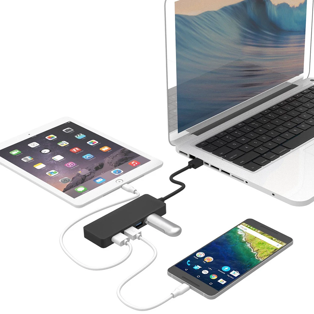 USB 3,0 концентратор 4 порта мультихаб разветвитель адаптер 5 Гбит/с супер скорость с внешним адаптером питания для Mac OS ноутбук PC Mini USB HUB3.0