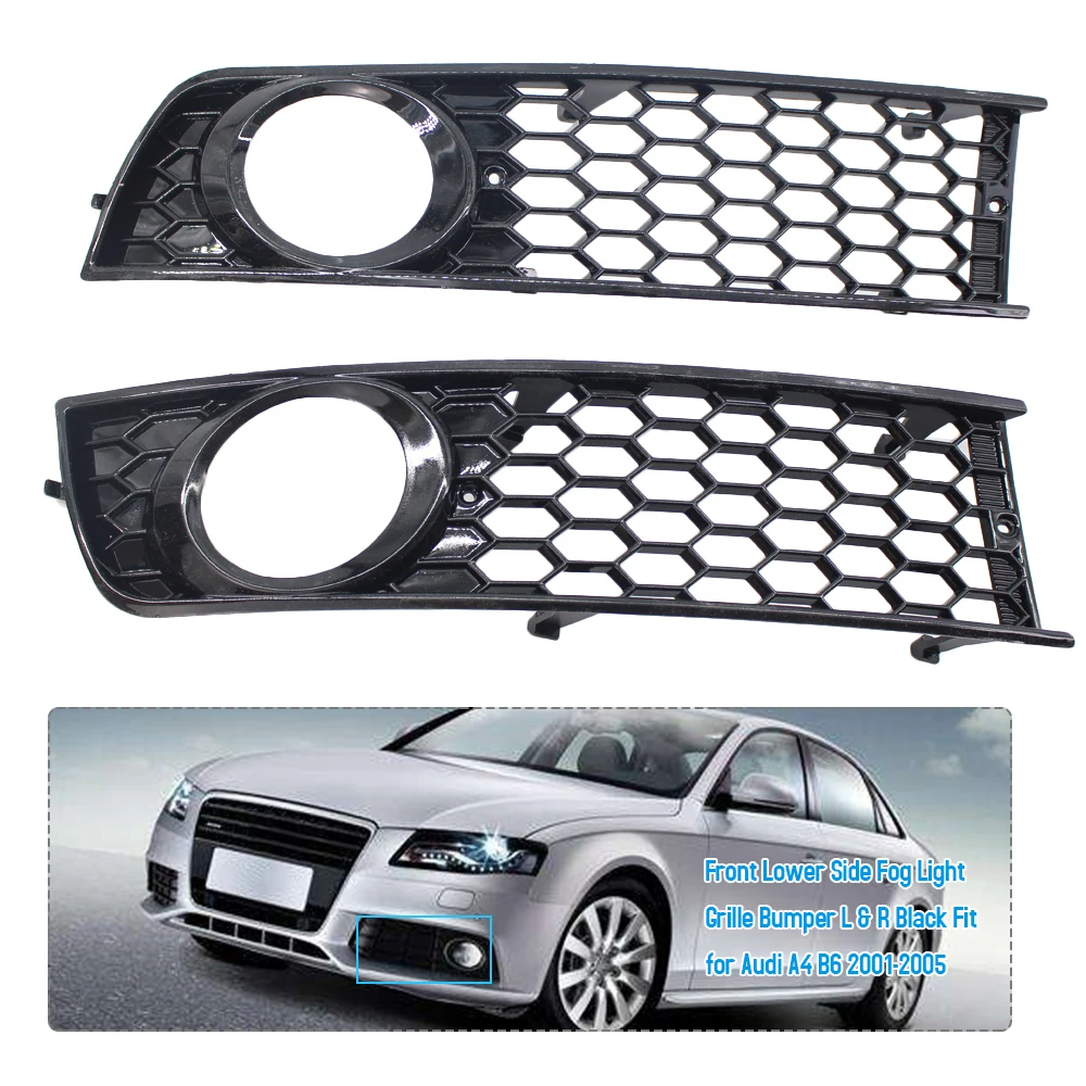 Бампер решетки Передняя Нижняя сторона противотуманный светильник решетка гриль бампер L& R черный подходит для Audi A4 B6 2001-2005