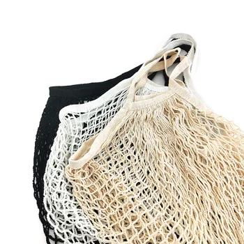 

Portable Vegetable Bag Reusable Grocery Bags Washable Cotton Mesh String Organic Shopping Organizer Handbag Long Handle Net Tote