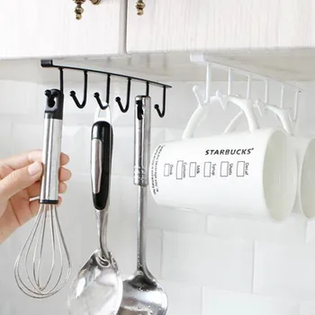 

6 Hook Home Seamless Kitchen Storage Rack Nail-Free Hanging Wrought Iron Wardrobe Hooks Kitchen Organizer