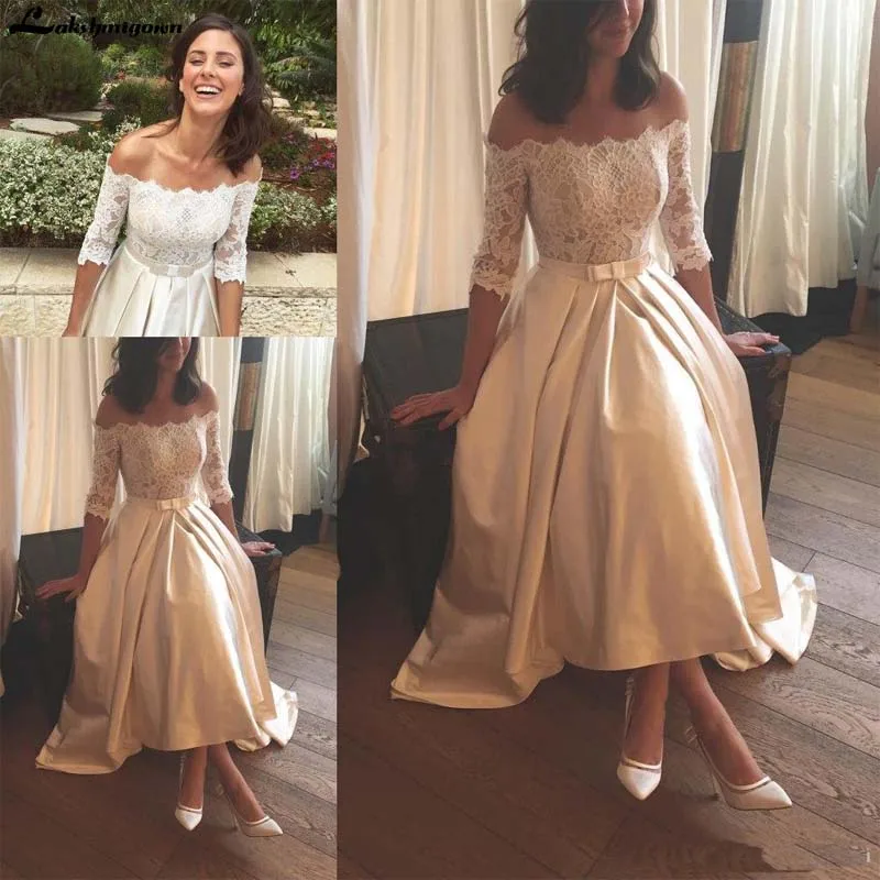 Summer Short Beach Lace Wedding Dresses A Line Off Shoulder Half Sleeves Gowns Bridal Party Custom Made | Свадьбы и торжества