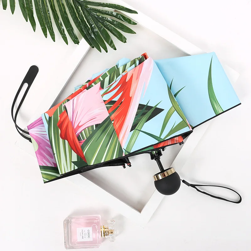 5 Folding Black Coating Sunny and Rainy Umbrella Dual-use Fold Umbrella Nordic Fresh Parasol Automatic Mini Umbrella