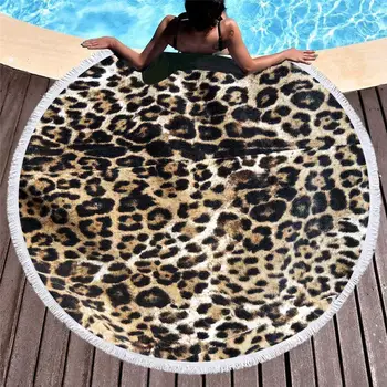 

Leopard Tiger Pattern Printed Round Beach Towel With Tassels Microfiber 150cm Summer Swimming Picnic Mat Tapestry Travel Blanket