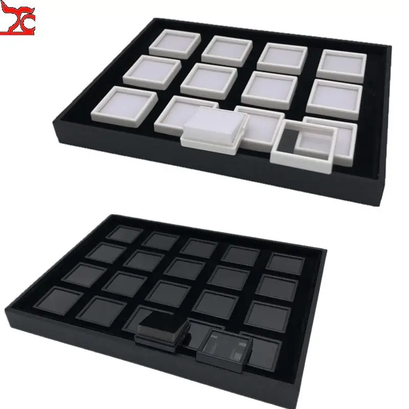 New Diamond Gems Display Trays Jade Stone Carrying Cases Beads Storage Showcases With Lid White