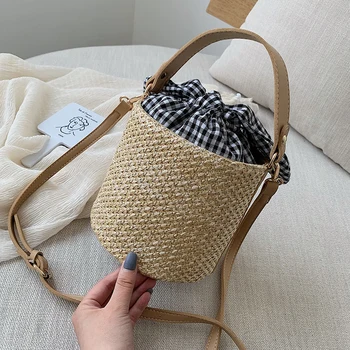 

Mini Straw Bags Lady Crossbody Bags For Women Summer Bucket Shoulder Messenger Bags Lady Travel Purses and Handbags New