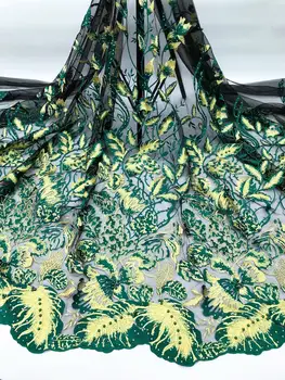 

GREEN 3D Beads Lace Fabric 2019 High Quality Mesh Embroidery Applique 3D Flower Tulle Nigerian Lace Fabrics For Bridal