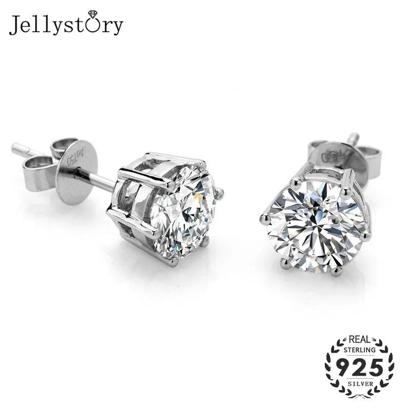 Jellystory Роскошные серьги 100% реальные 925 серебро 1ct гвоздики с муассанитом