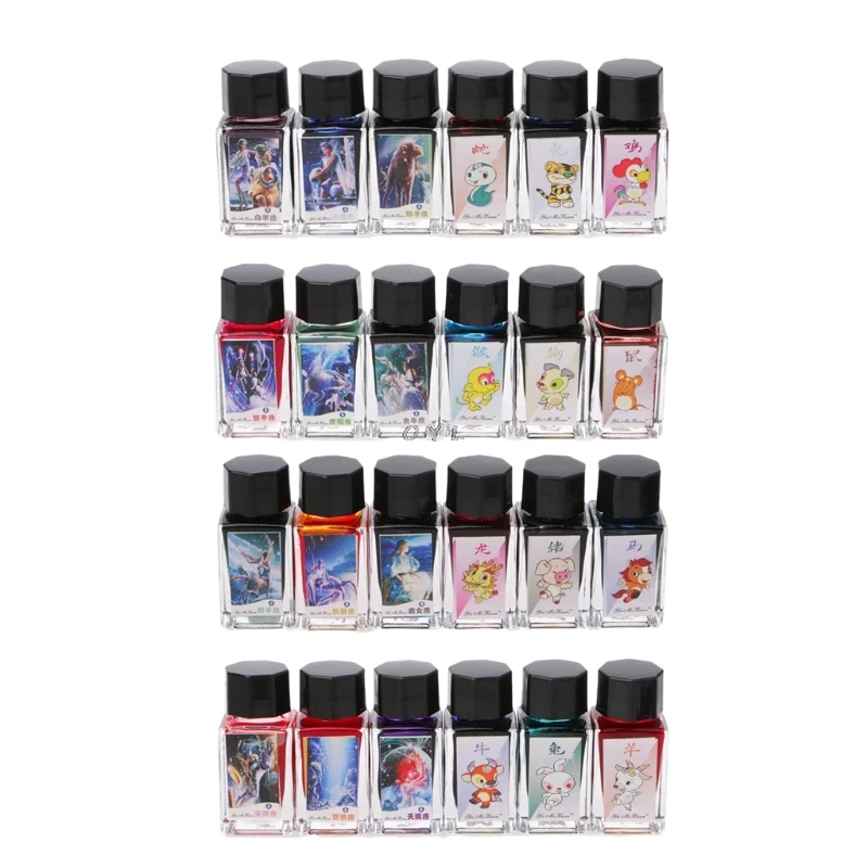 

Colored Bottled Fountain Pen Ink Zodiac Signs Cover Refilling Liquid Color 18ml
