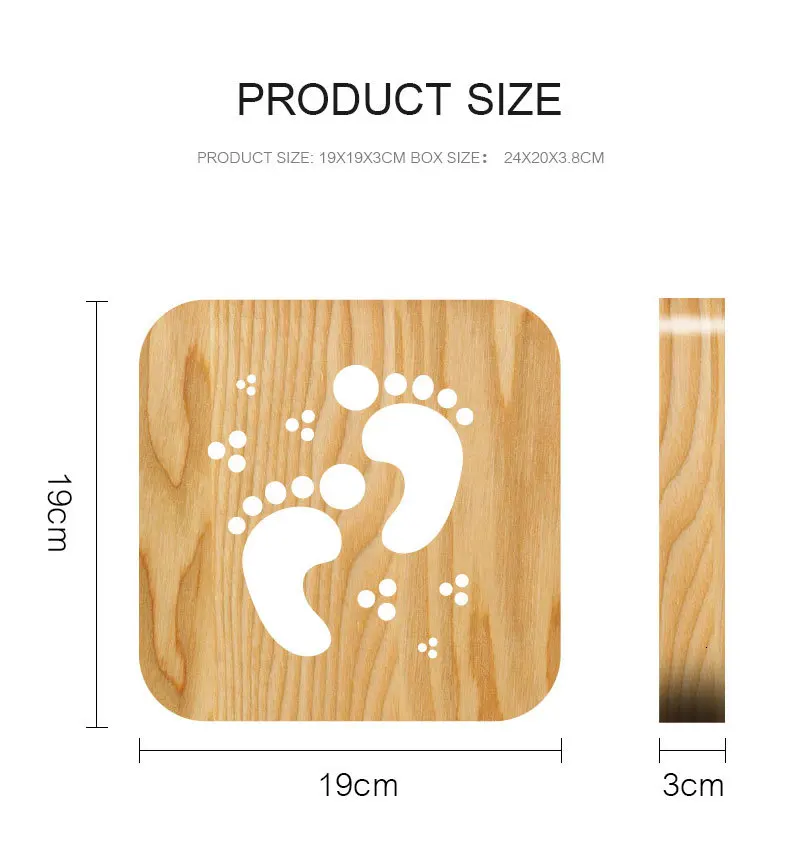 Feet Wooden 3D Night Light Decorative Night Lighting Baby Room USB Desk Table Lamp For Kids Children's Creative Gift Decor Nightlight (3)