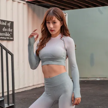 

Women 2 Pcs Sports Suits Set Yoga Sets Gym Fitness Long Sleeve Joggers Ombre Pants Sportswear Leggings Shirt Seamless Sports