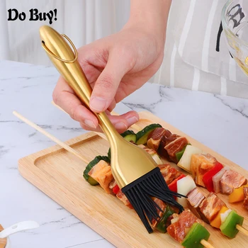 

1 Pcs BBQ Brushes Stainless Steel Silicone Oil Brushes Baking Brushes with Back Up Brush Head Barbecue Kitchen Cooking Tools