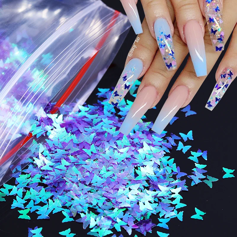 

1 Bag Butterfly Design 3D Nail Sequins Colorful Nail Flakes Holographics Palliette Spangle Decoration Art Design Sticker
