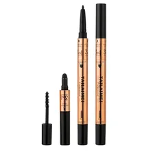 3 в 1, жидкая подводка для глаз, водостойкая, косметический макияж для глаз, инструмент с кистью для бровей, пудра, Профессиональная подводка для глаз, Черная Подводка для глаз, ручка