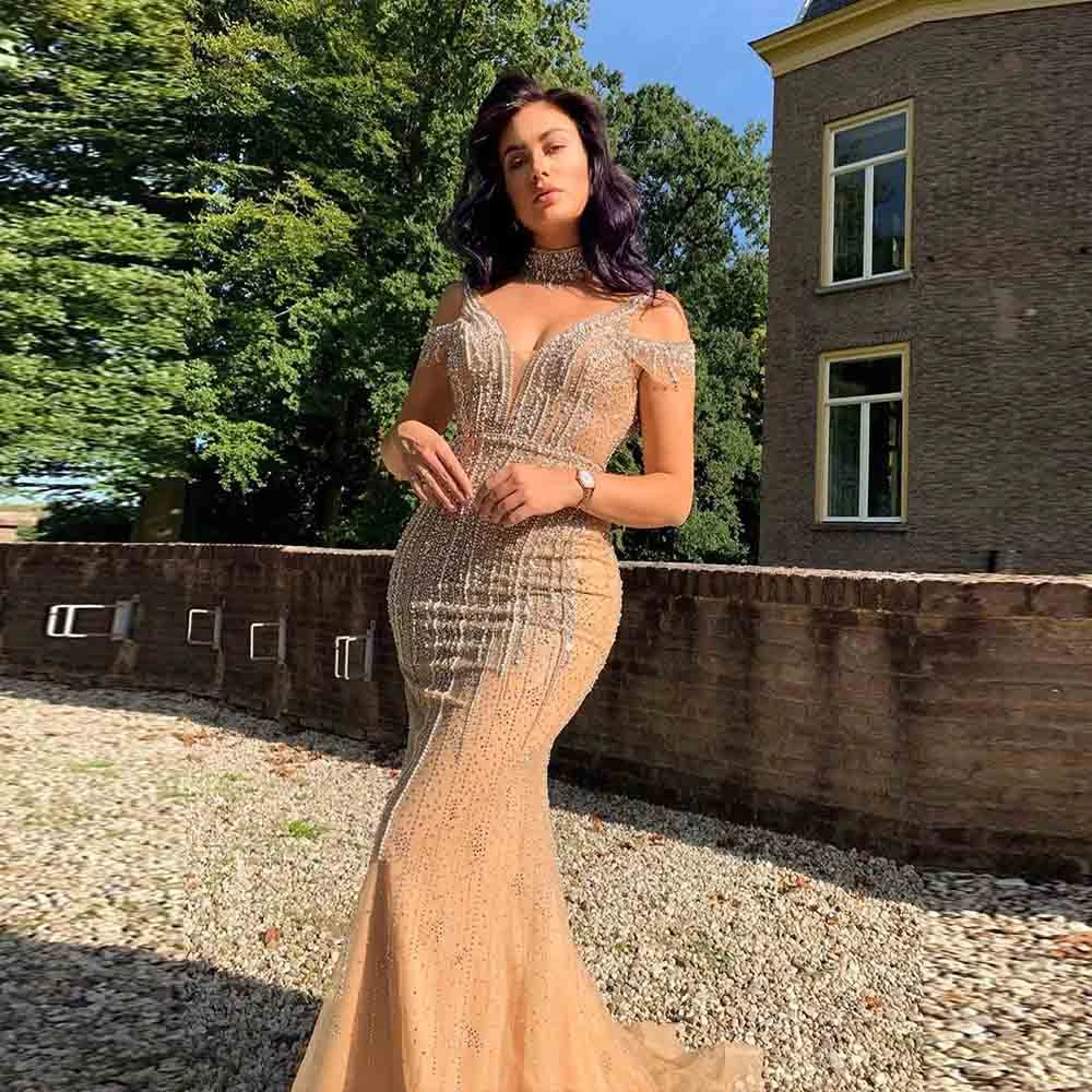 Sexy Nude V Neck Sequined Beaded Evening Dress 2020 Long Formal Evening  Gown Backless Mermaid Women Party Dress|Evening Dresses| - AliExpress