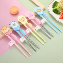 1 пара разноцветная Милая мультяшная пластиковая учебные палочки для еды с силиконовым кольцом на палец для малышей, детей, взрослых и начинающих