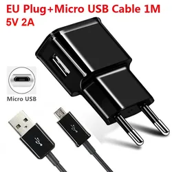 Universal USB Charger with Micro USB Cable - European Adapter - Charger Cable Black