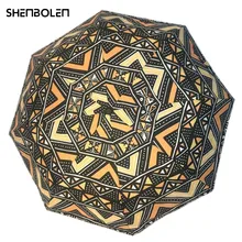 Africano feminino à prova de vento uv ancara impressão guarda sóis três dobrável guarda chuva sol automático com revestimento preto para negócios paraguas