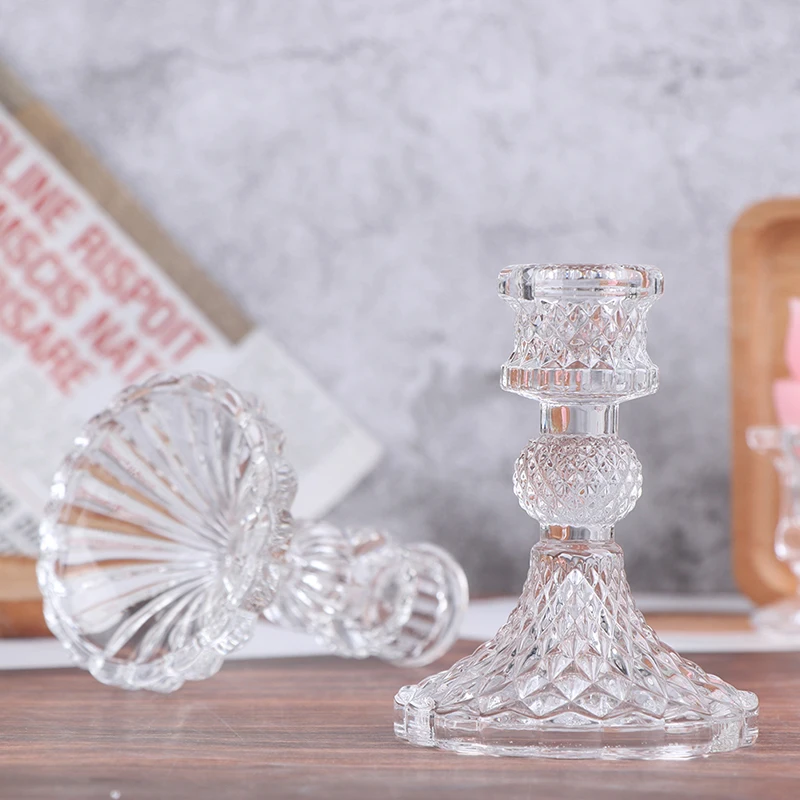 7.7x10cm Glass Candle Holder For Tealight Retro Glass Candlestick Romantic Party Dinner Wedding Decoration Home Decor