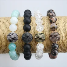 7,5 дюймов 5 шт./лот ручной работы натуральный камень Бусины стрейч браслет, трещина кристалл каменный шарик с цирконом бусины браслет