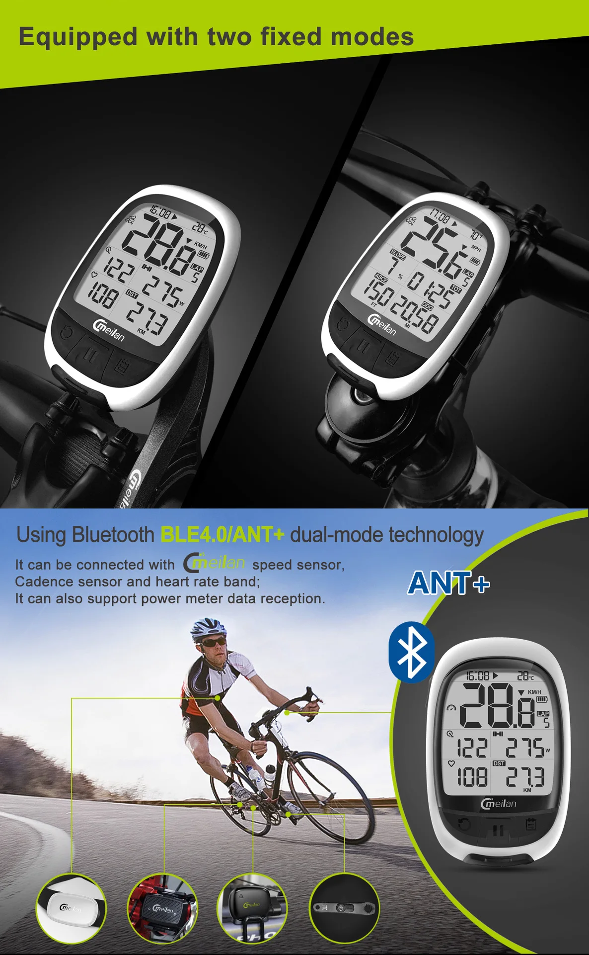 Велосипедный компьютер gps Bluetooth ANT+ велосипедный компьютер Meilan M2 поддержка подключения с каденсом пульсометр(не включает