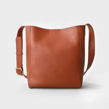 

Leather parsimonium bucket bag head layer cowhide wide strap bucket bag cross-slung shoulder bag