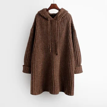 

Sweater Women Fashion V-neck Solid Color Hooded Long Sleeve Pullover Sweaters Knitted Shirts Pull Femme Winter Clothes Women