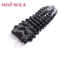Miss Rola Hair 4x1 Deep Wave Lace Closure Midlle Part Closure 8-22 Inches Swiss Lace Closure Natural Color Brazilian Remy Hair