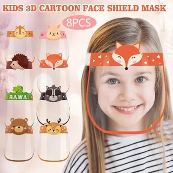 

8pcs Reusable Plastic Face Mouth Masks For Children Kids Boy Girl Cute Cartoon Face Shield With Band Transparent Full Face Maske