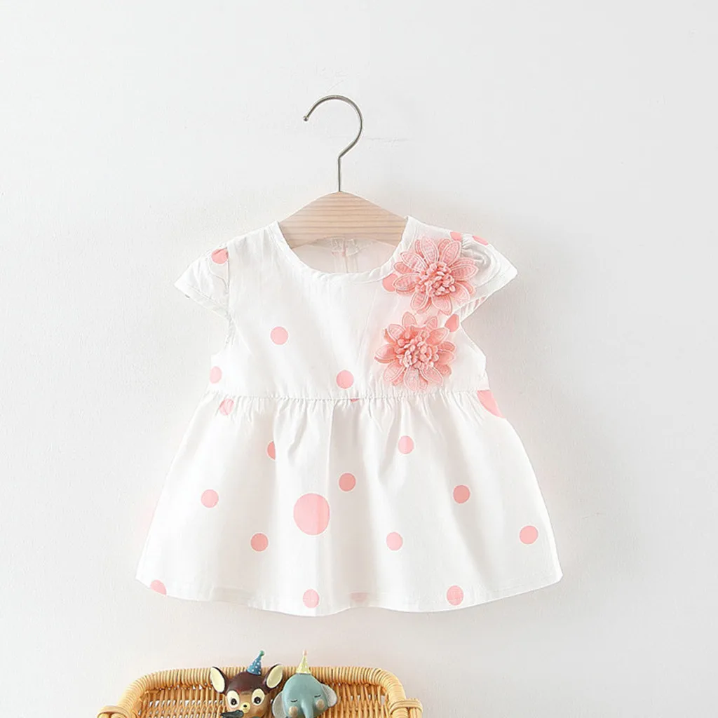 

Toddler Baby Kids Girls Dot Flowers Dress Vestidos Princess Dresses Casual Clothes Party Wedding Vestidos Summer Dress For Girl