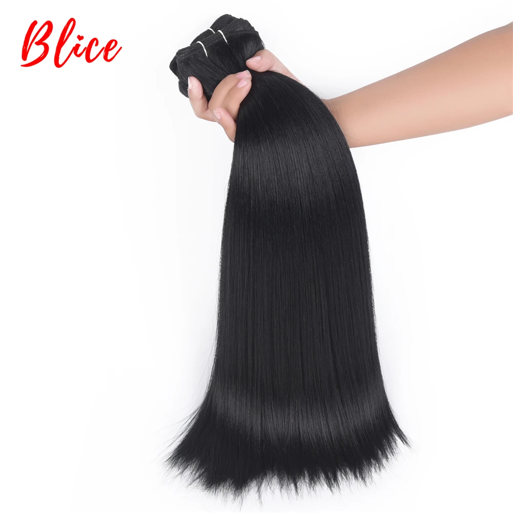 Yaki em Linha Extensões de Cabelo Blice Unidades Pacote Reta 10-22 Polegada Cabelo Tecelagem Cor Natural Pacotes Dupla Trama Sintético Misturado 3 –