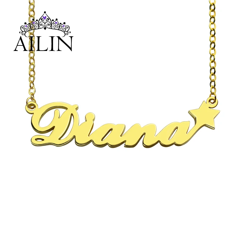 

AILIN Fashion Star Dainty Custom Font Name Necklace 18K Plated Stainless Steel Gold Color Necklack Women Pendant Jewelry Gifts
