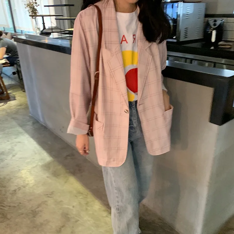 

Small Suit Coat Women's Spring And Autumn Plaid British Style CHIC Elegant One-Button Online Celebrity Long Sleeve Blazer