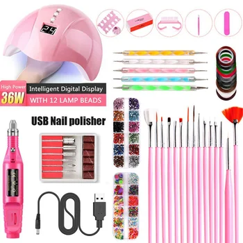 

Portable UV Lamp LED Nail Art Set USB Charging Electric Nail Drill Machine Nail Paint Pen Jewelry Stickers 2020 New