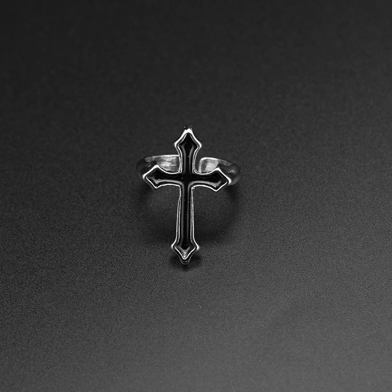 1PC Vintage Big Cross Open Ring For Women Party Jewelry Men Trendy Gothic Metal Color Finger Ring