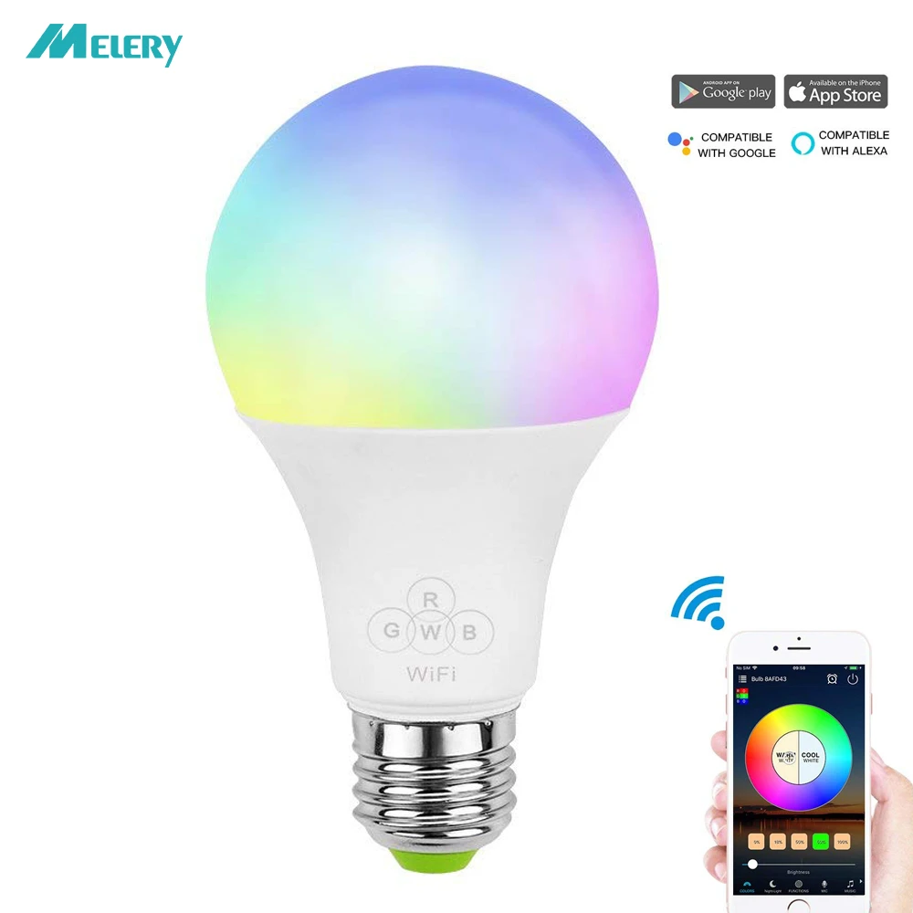 WiFi inteligente bombilla de luz E26 E27 temporizador regulable lámpara RGB blanco 5W equivalente 50W Control remoto por Alexa Google asistente| Bombillas y tubos LED| - AliExpress
