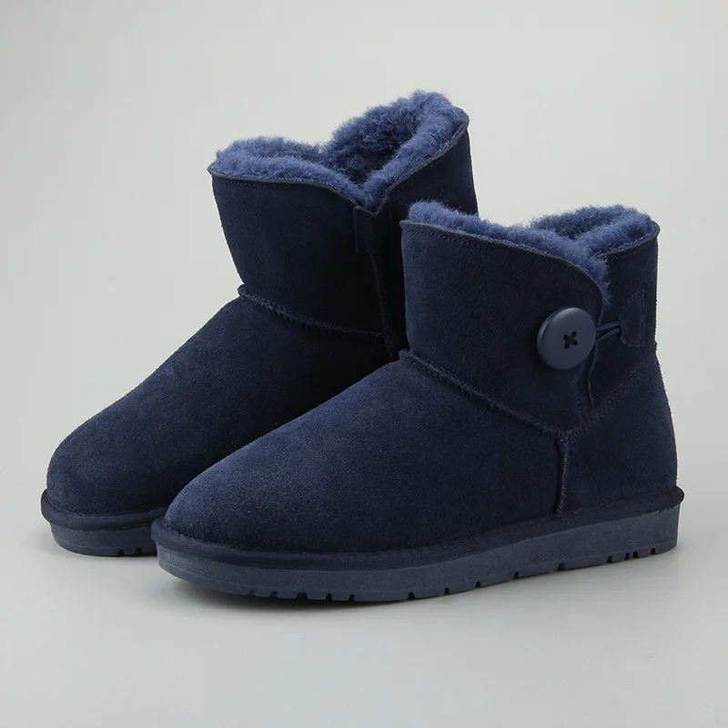 UVWP/классические модные зимние ботинки из натуральной кожи; Водонепроницаемая Натуральная Овечья шерсть; женские ботинки; ботильоны; теплые зимние ботинки - Цвет: Ankle Blue