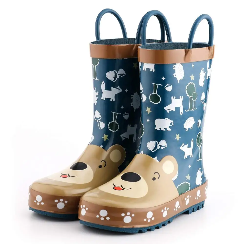 KushyShoo/непромокаемые сапоги для девочек; водонепроницаемые детские резиновые сапоги с объемным рисунком медведя; резиновые сапоги для маленьких мальчиков