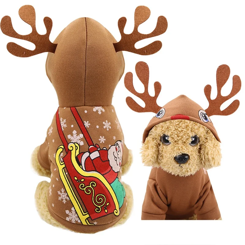 Пальто для собак, Рождественский костюм для косплея, Коралловое худи, Теплые Топы с капюшоном, праздничная одежда, одежда для щенков, кошек, Рождественская одежда